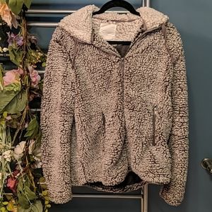 Thread Supply Gray Sherpa Zip Up Hoodie Jacket
